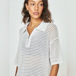 NWT Varley Clayton Polo 1/2 Zip
Open Knit Sweater S Women’s White Preppy Coastal